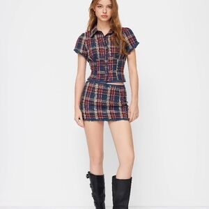 Plaid Button-Up Crop Top